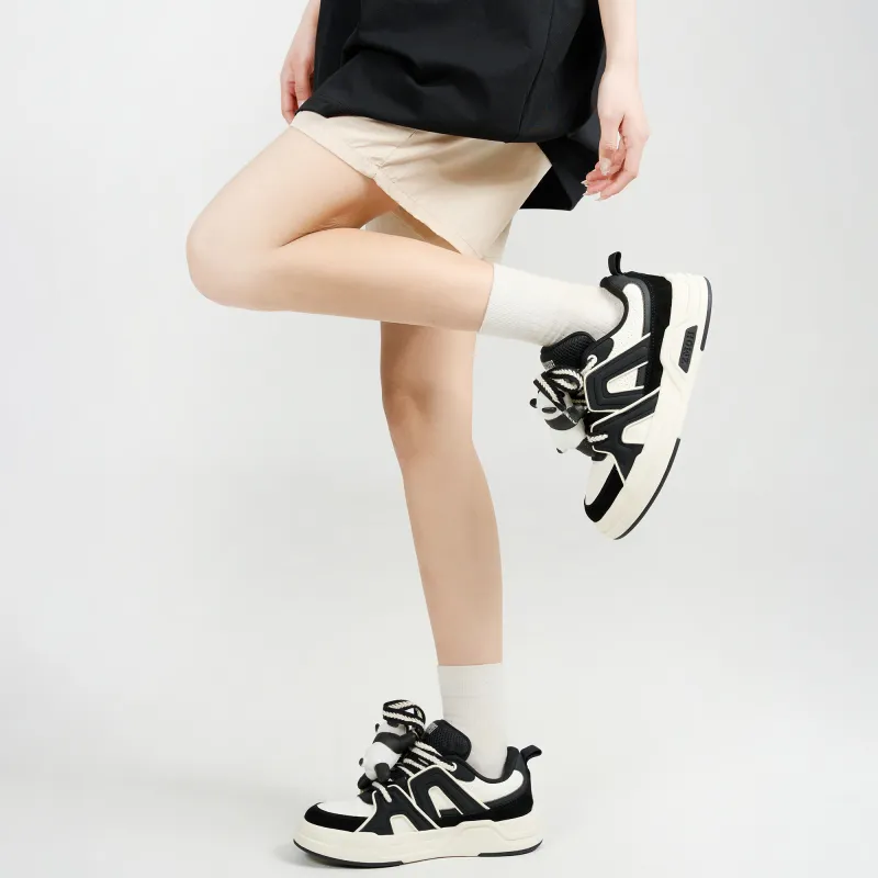 ZMOH Low Top Skateboard Shoes Unisex Black White-7