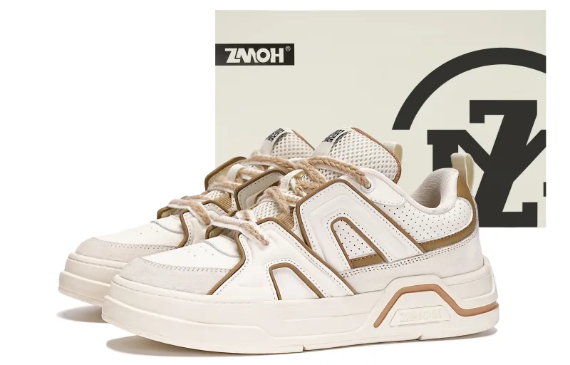 ZMOH Low-Top Skateboard Shoes Unisex Beige/Light Brown-1