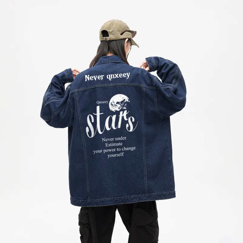 Qnxeey Denim Jackets & Coats Spring And Fall Season Unisex-2