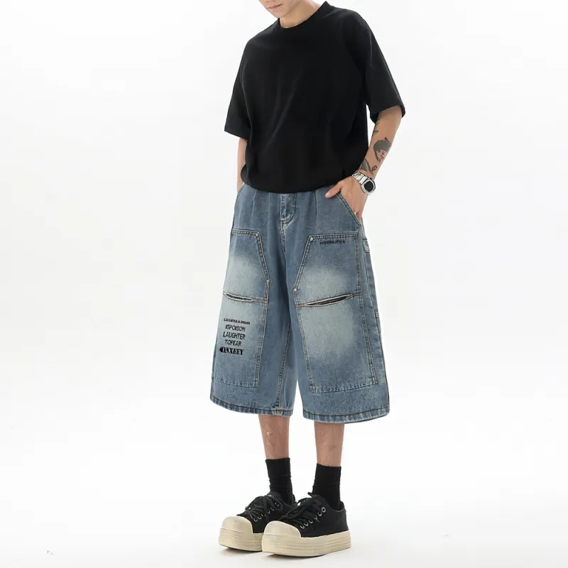 Qnxeey Denim Shorts Unisex Blue-2