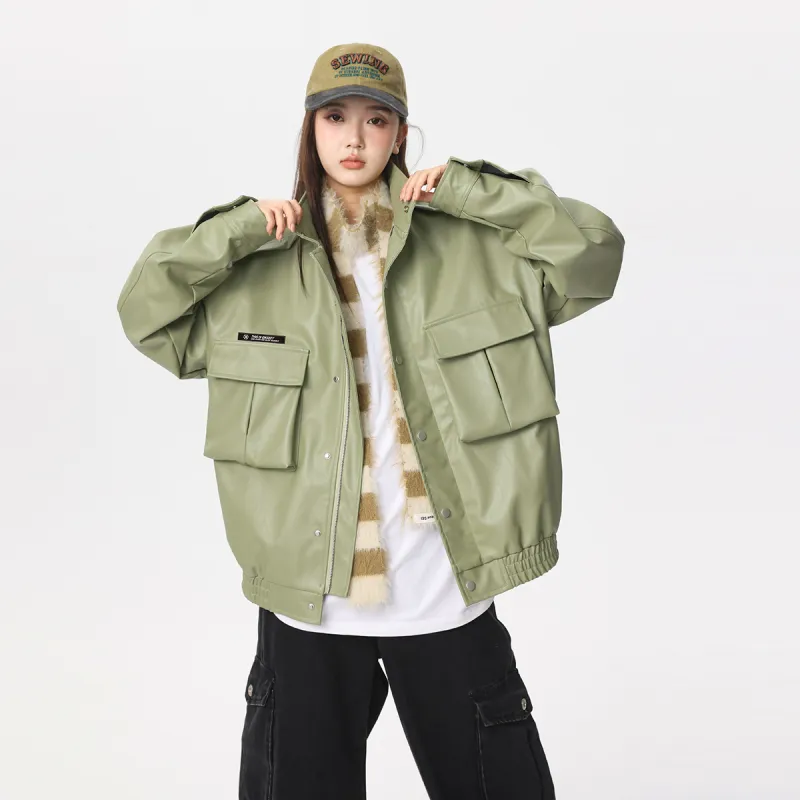 Qnxeey Leather Jackets Unisex-16