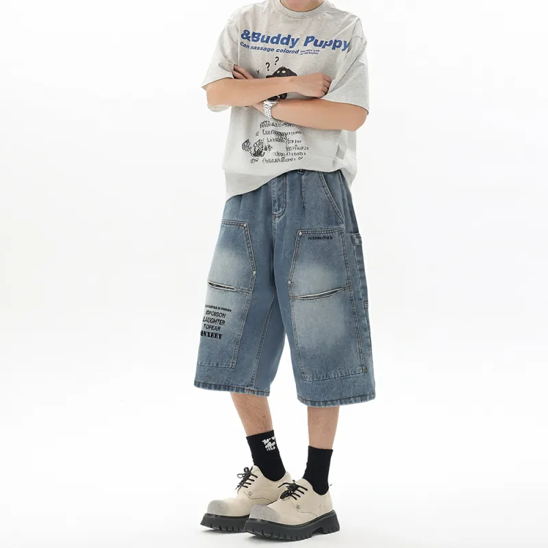 Qnxeey Denim Shorts Unisex Blue-6