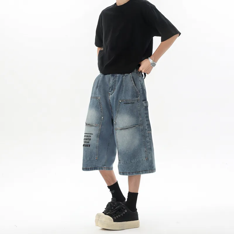 Qnxeey Denim Shorts Unisex Blue-3
