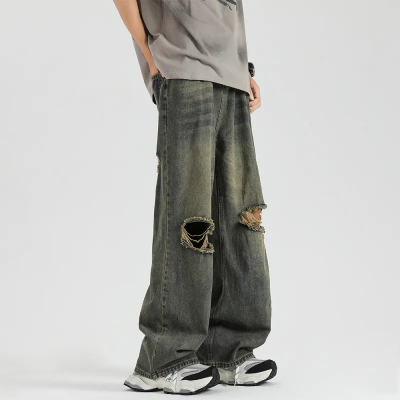 Qnxeey Jeans Unisex Vintage Blue-5