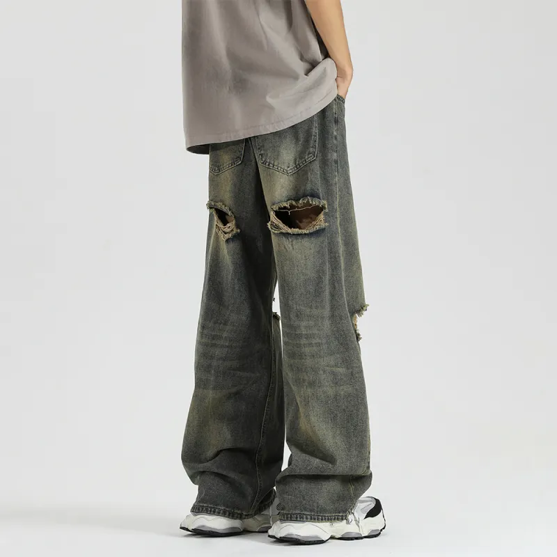 Qnxeey Jeans Unisex Vintage Blue-7
