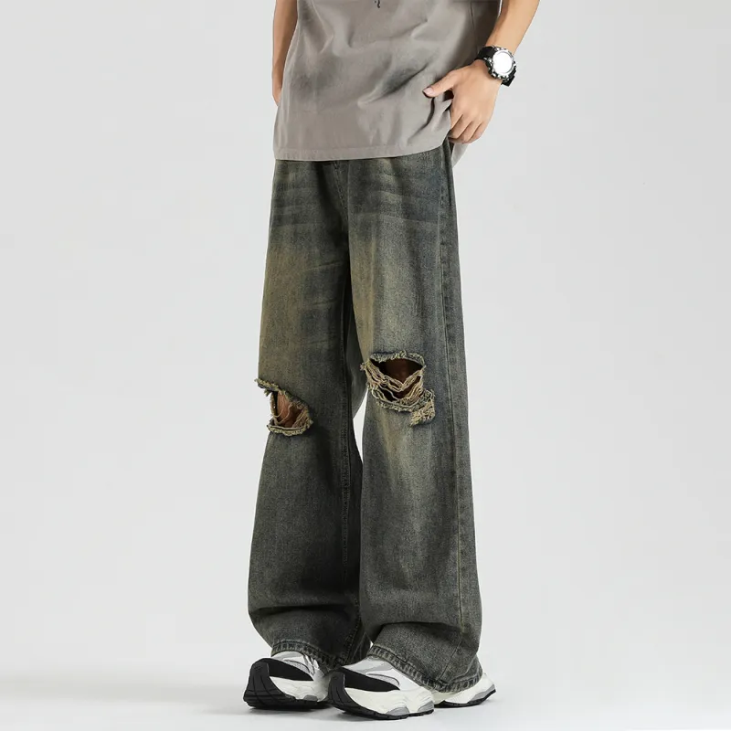 Qnxeey Jeans Unisex Vintage Blue-3