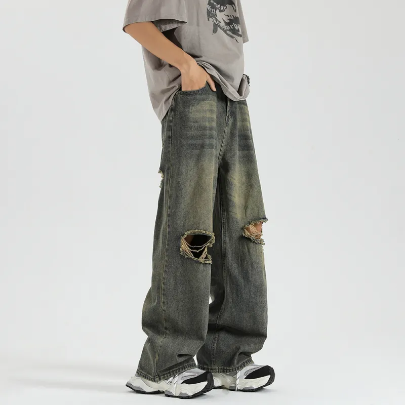 Qnxeey Jeans Unisex Vintage Blue-8