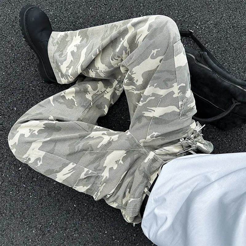 Qnxeey Cargo Pants Unisex Desert Camouflage-7