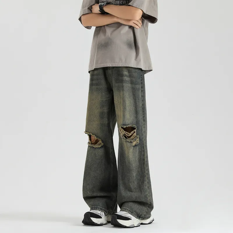 Qnxeey Jeans Unisex Vintage Blue-4
