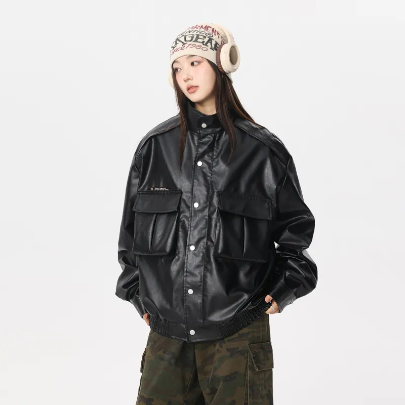 Qnxeey Leather Jackets Unisex-4