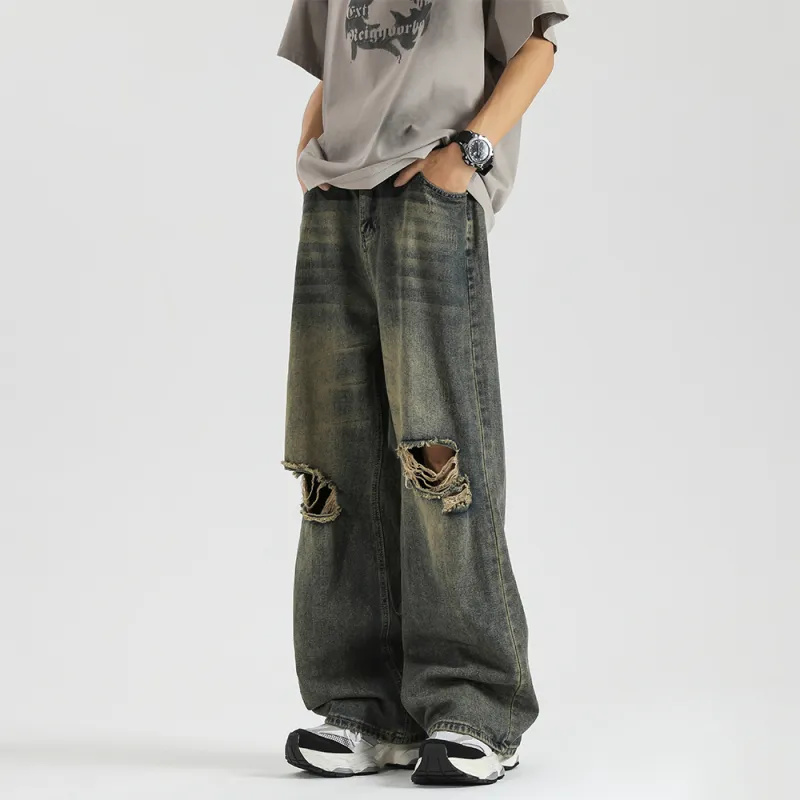 Qnxeey Jeans Unisex Vintage Blue-1