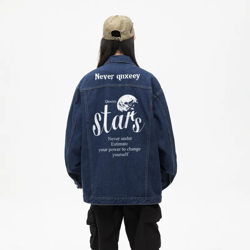 Qnxeey Denim Jackets & Coats Spring And Fall Season Unisex-3