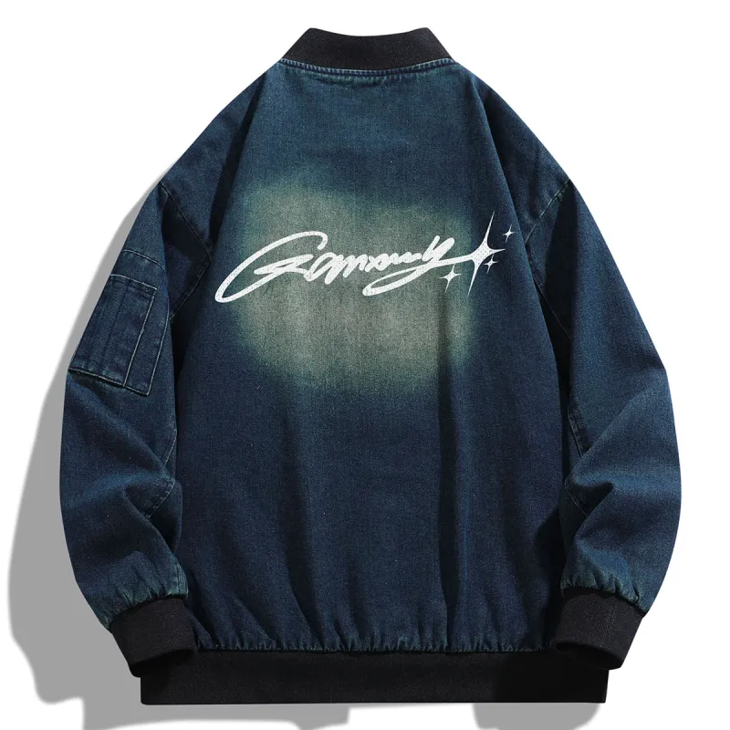 Qnxeey Denim Jacket Unisex Vintage Black-3