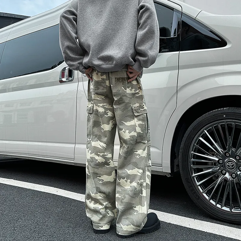 Qnxeey Cargo Pants Unisex Desert Camouflage-3