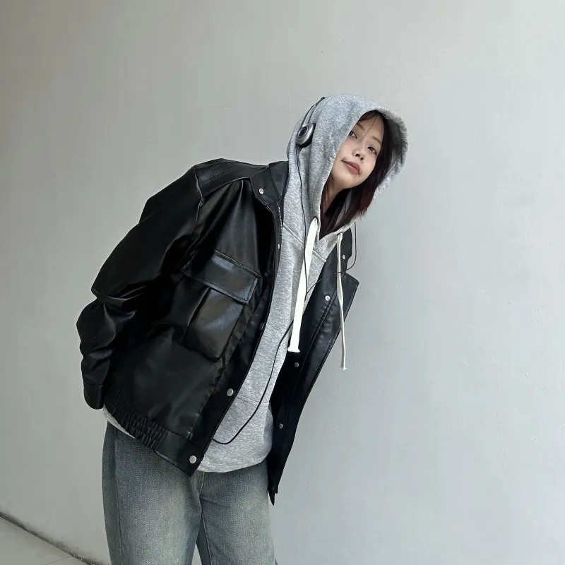 Qnxeey Leather Jackets Unisex-32