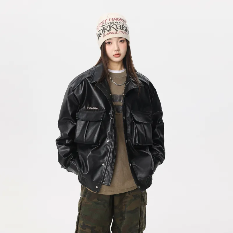 Qnxeey Leather Jackets Unisex-3