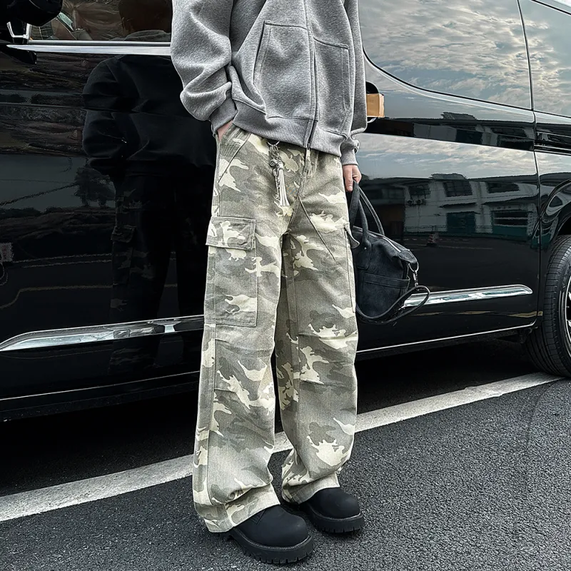 Qnxeey Cargo Pants Unisex Desert Camouflage-5