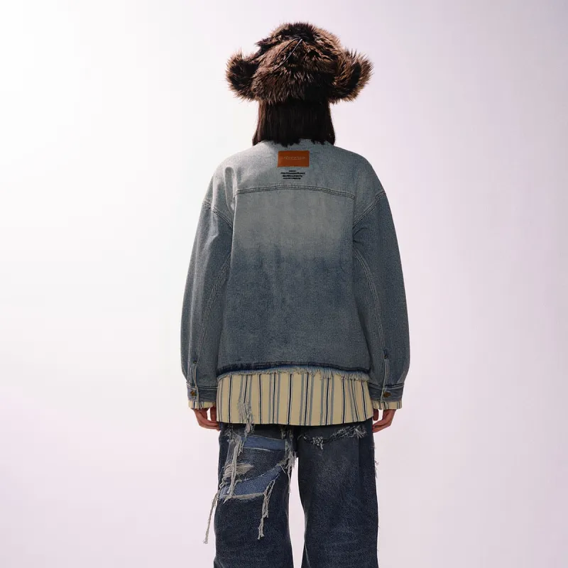 Qnxeey Denim Jacket Unisex Light Blue-2