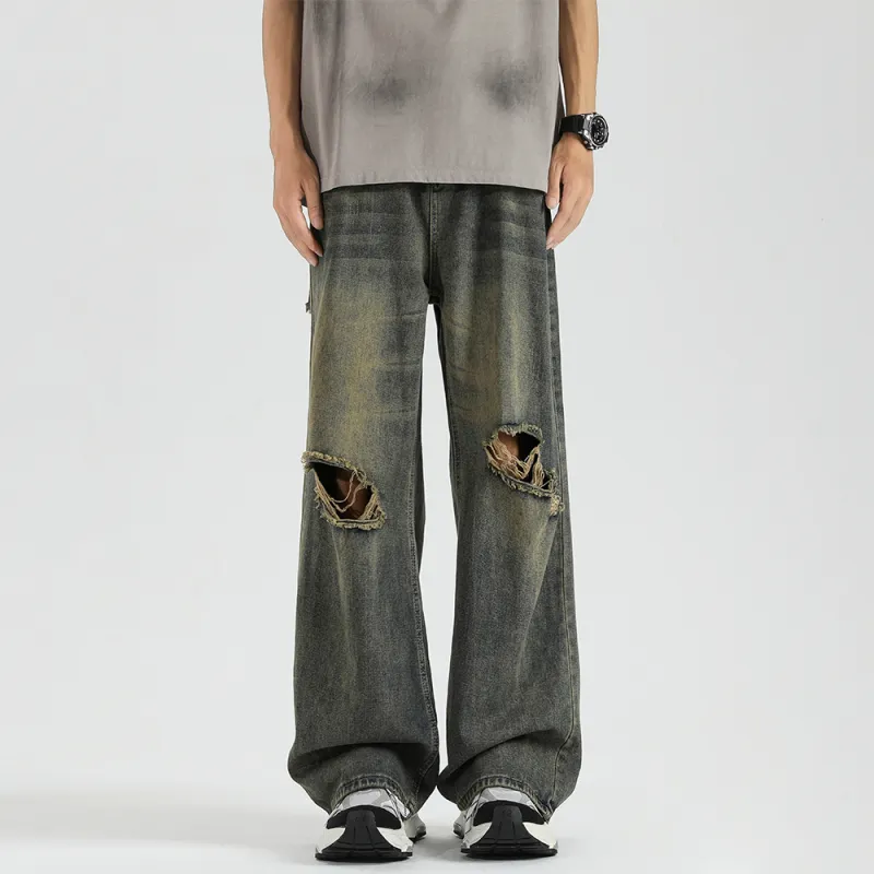 Qnxeey Jeans Unisex Vintage Blue-2