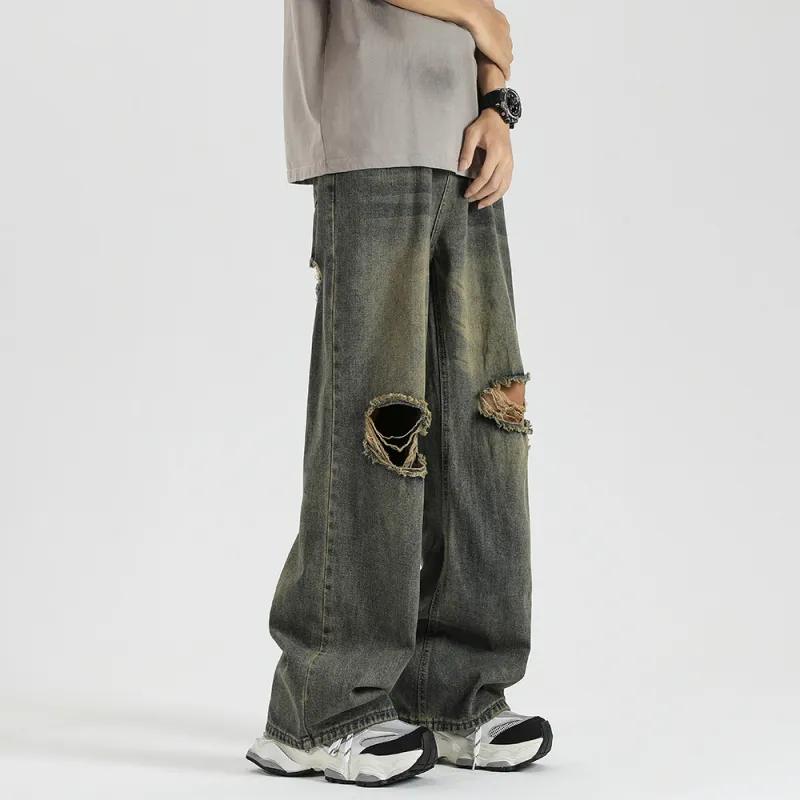 Qnxeey Jeans Unisex Vintage Blue-6