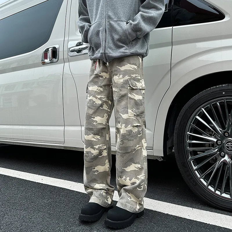 Qnxeey Cargo Pants Unisex Desert Camouflage-2