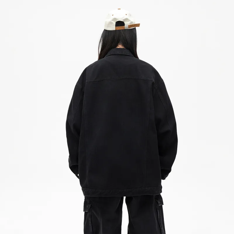 Qnxeey Denim Jacket Unisex Black-2