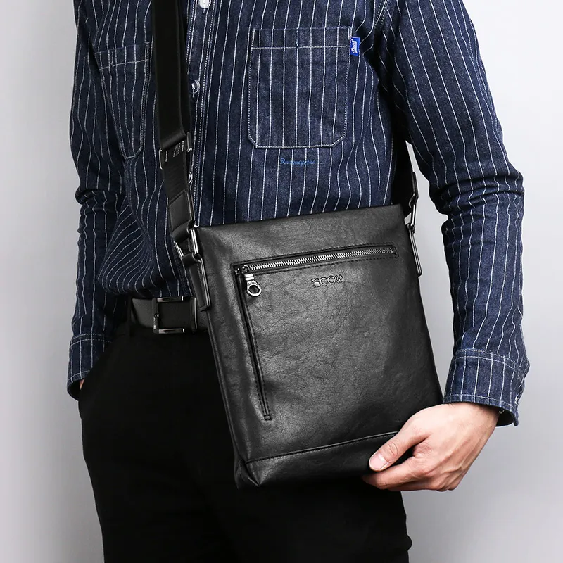 COW Leather Texture Microfiber Synthetic Leather Crossbody Bag Backpack Shoulder Bag Large Size Men's Black-10