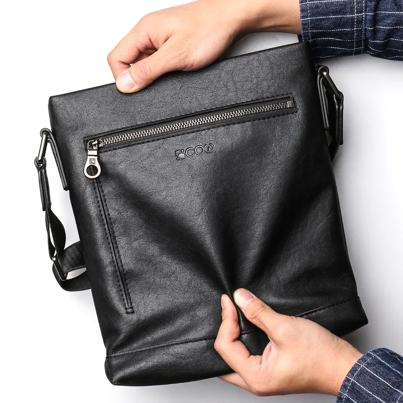 COW Leather Texture Microfiber Synthetic Leather Crossbody Bag Backpack Shoulder Bag Large Size Men's Black-12