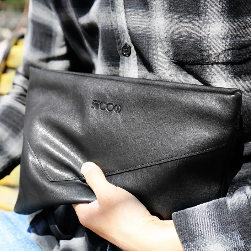 COW Microfiber Synthetic Leather Clutches Wallets Large Size Men's Black-2