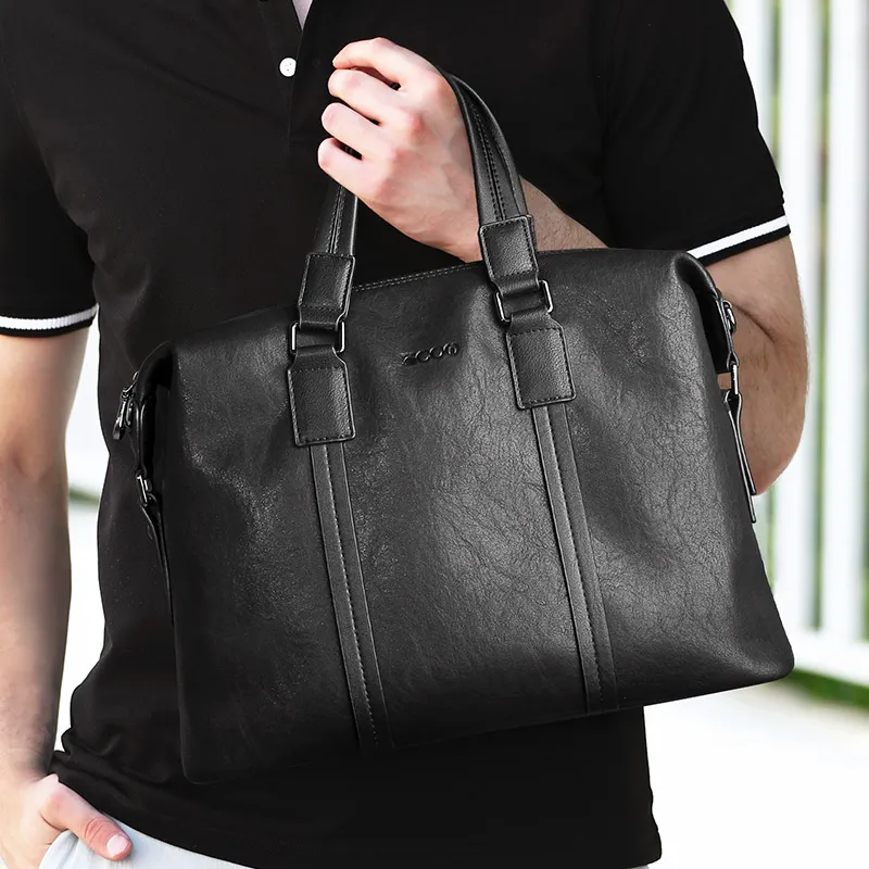 COW Leather Texture Microfiber Briefcase Handbag Tubas Men's Black-4