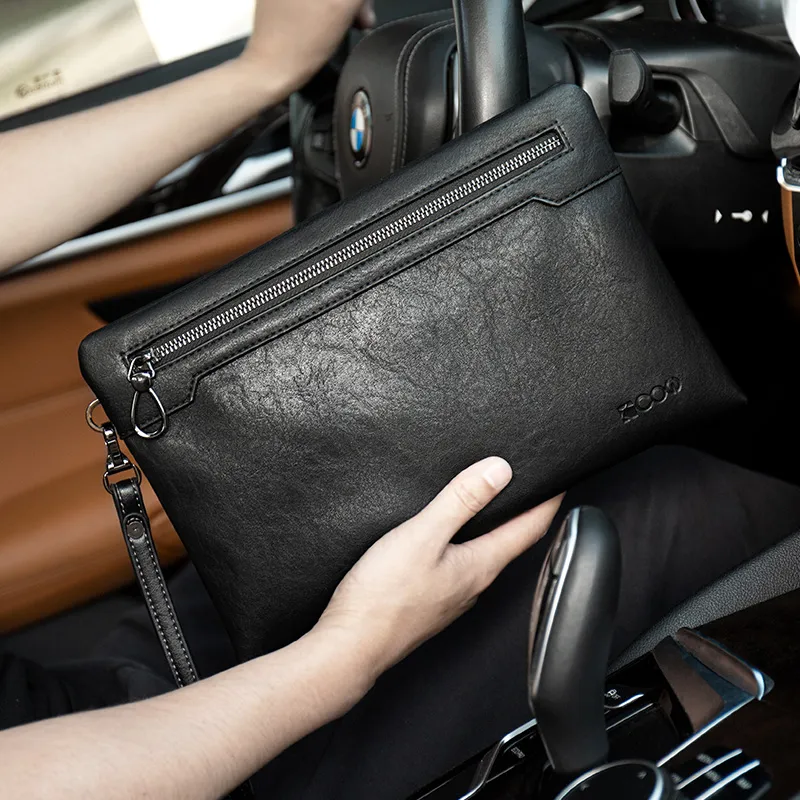 COW Vintage Cow Leather Texture Microfiber Clutch Large Size Men's Black-3