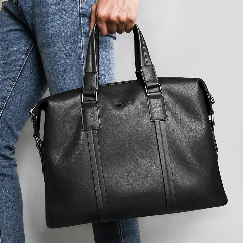 COW Leather Texture Microfiber Briefcase Handbag Tubas Men's Black-5
