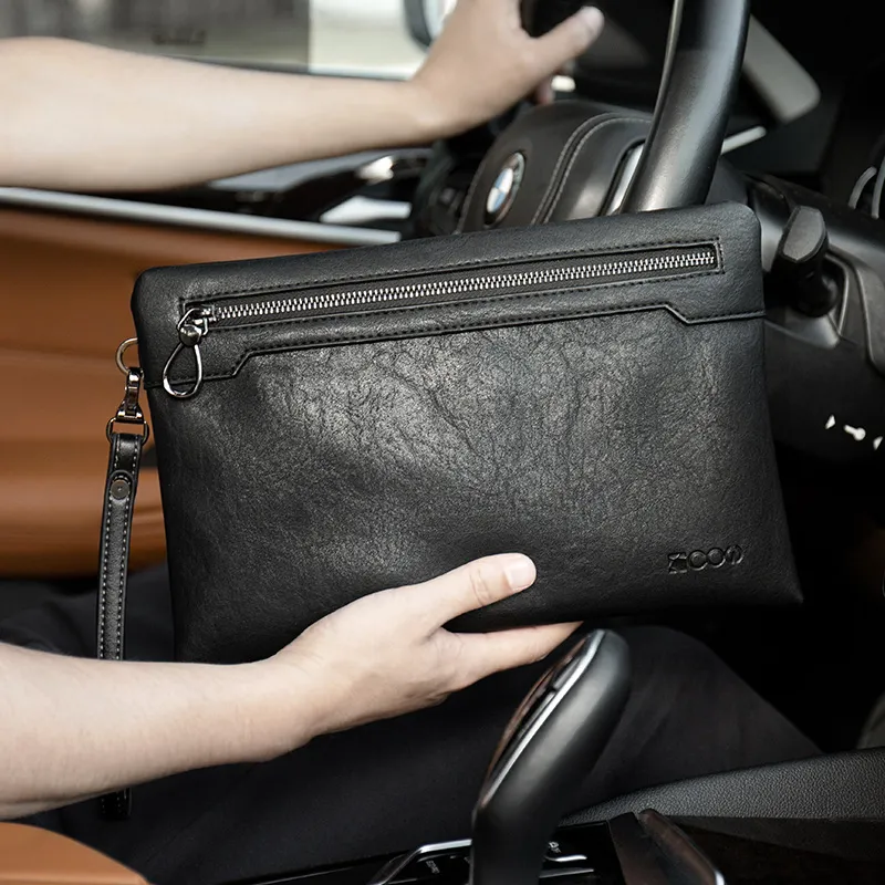 COW Vintage Cow Leather Texture Microfiber Clutch Large Size Men's Black-4