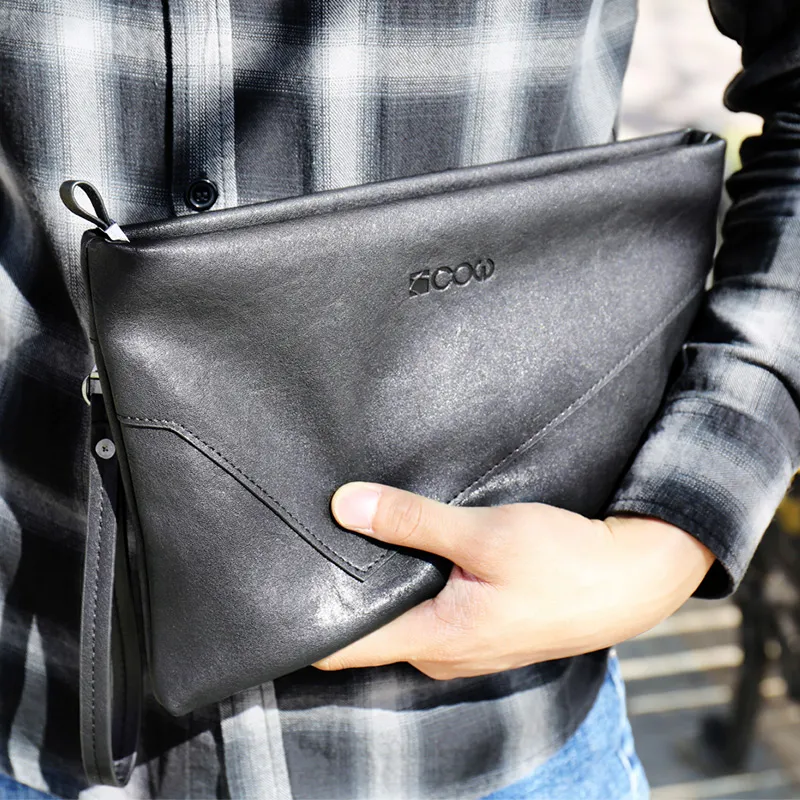 COW Microfiber Synthetic Leather Clutches Wallets Large Size Men's Black-4