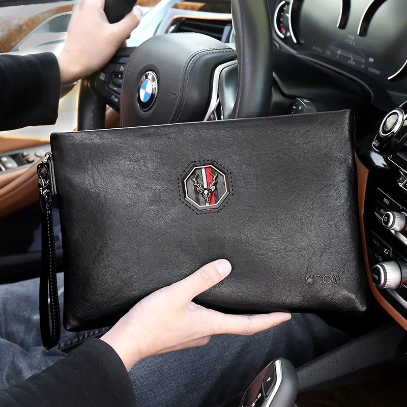 COW Microfiber Synthetic Leather Clutch Tubas Men's Black-6