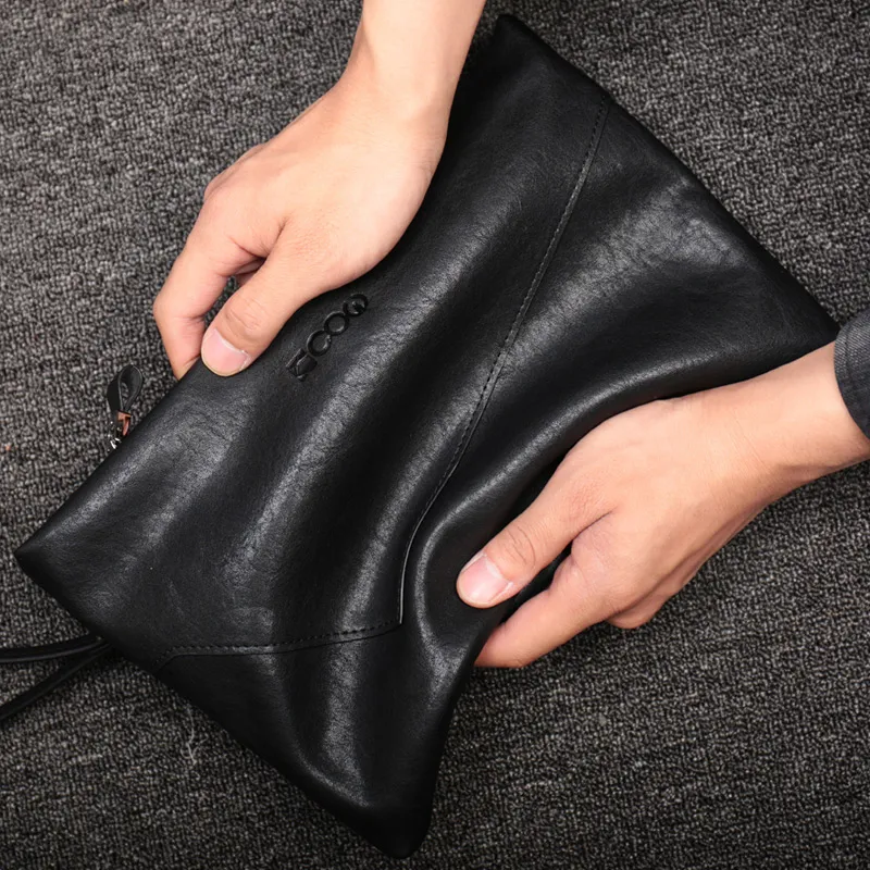 COW Microfiber Synthetic Leather Clutches Wallets Large Size Men's Black-3