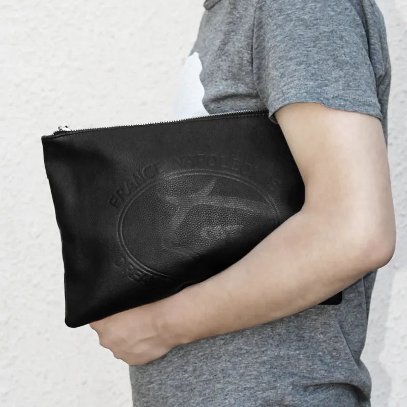 COW Top Grain Cow Leather Clutch Tubas Men's Black-7