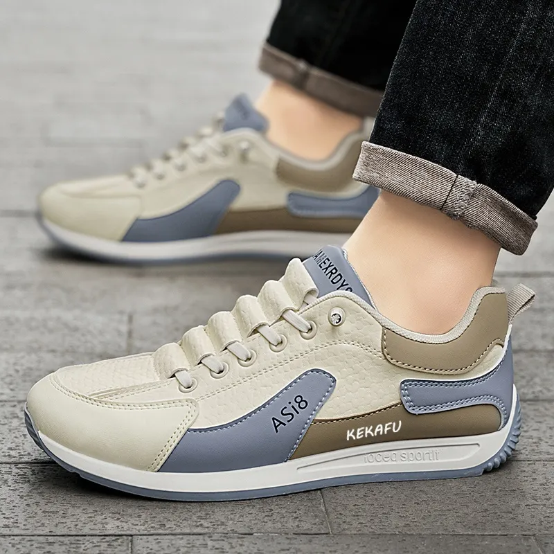 KEKAFU Casual Shoes Men Low Top White Orange/Light Gray Blue/White Blue-5