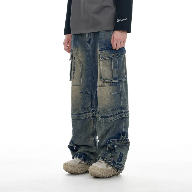 BJHG Cargo Pants Unisex Washed Blue-2