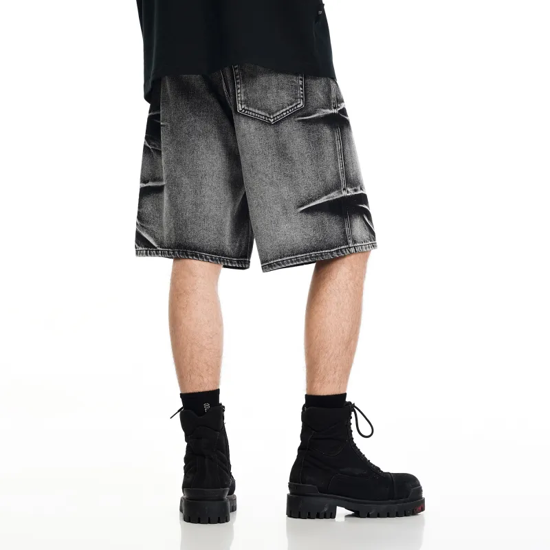 BJHG Denim Shorts Unisex Washed Black-3
