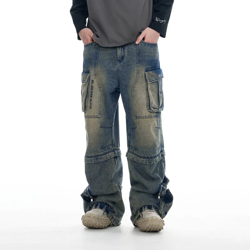 BJHG Cargo Pants Unisex Washed Blue-4