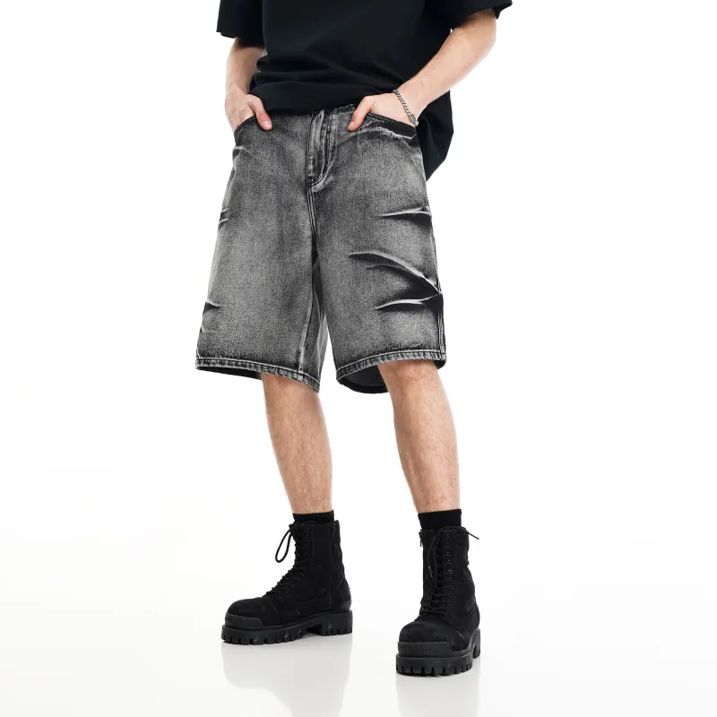 BJHG Denim Shorts Unisex Washed Black-4