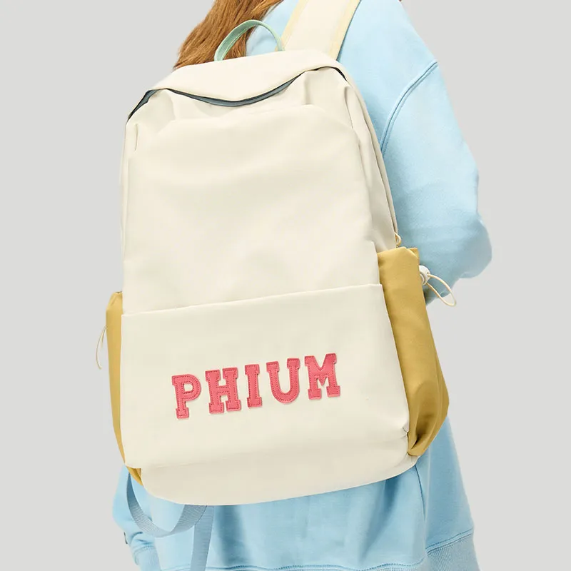 POY Nylon Fabric Backpack Medium Size Unisex Yellow-3