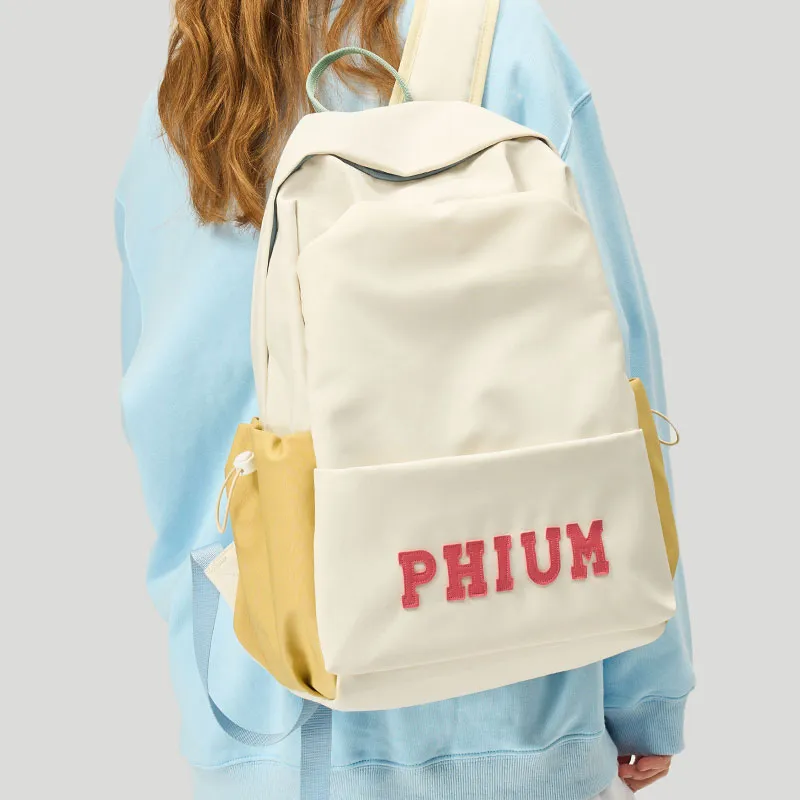 POY Nylon Fabric Backpack Medium Size Unisex Yellow-5