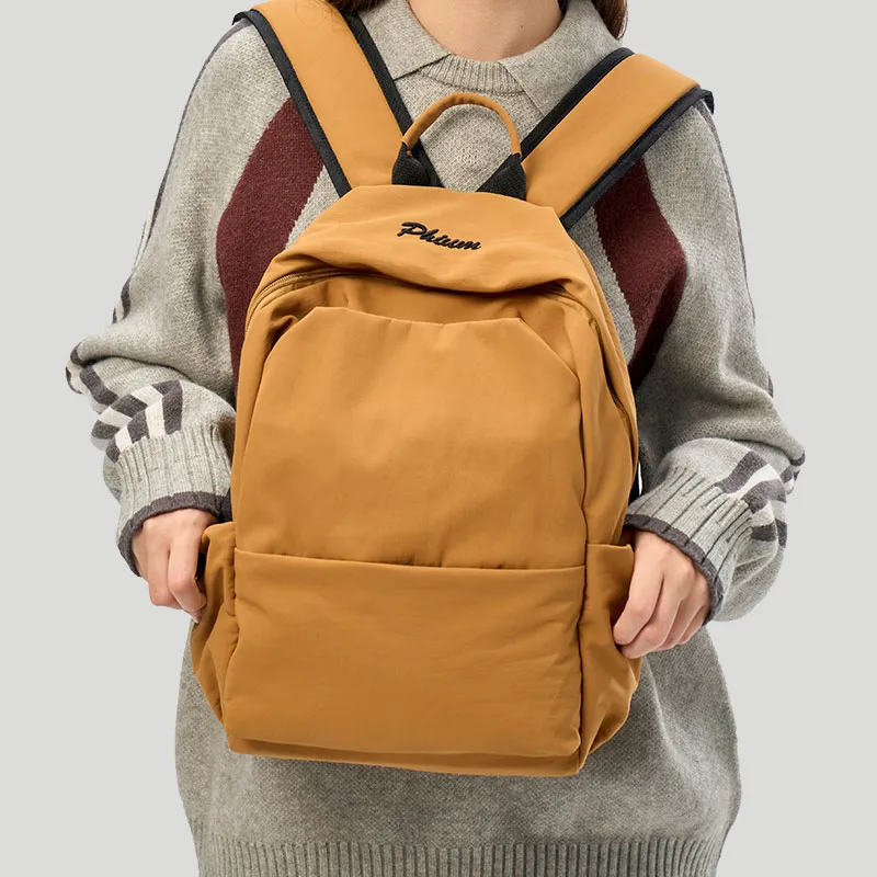 POY Nylon Fabric Backpack Regular Unisex Brown-1
