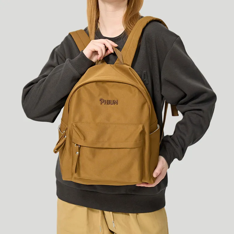 POY Nylon Fabric Backpack Medium Size Unisex Warm Brown Earth Tone-8