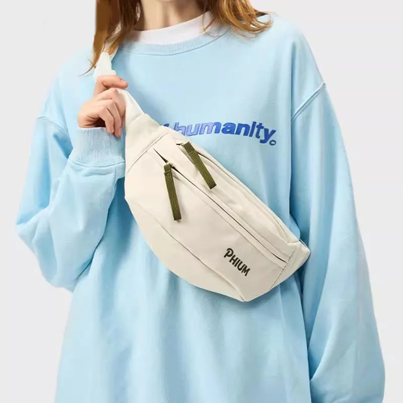 POY Nylon Fabric Crossbody Bag, Dumpling Bag, Sports Bag, Fanny Pack, Sling Bag Medium Size Unisex Ecru-11