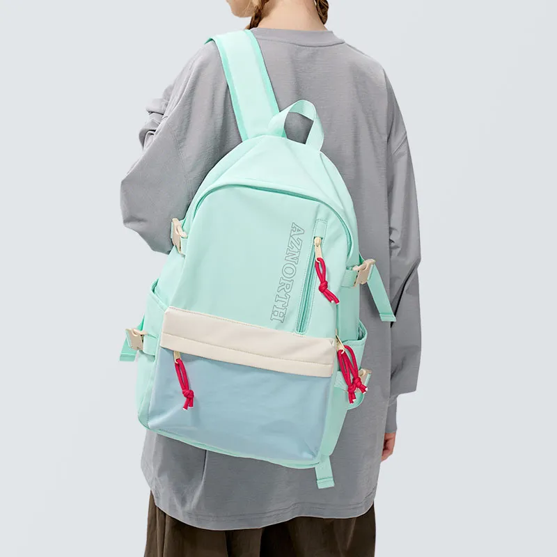 POY Nylon Fabric Backpack Unisex Blue Green-2