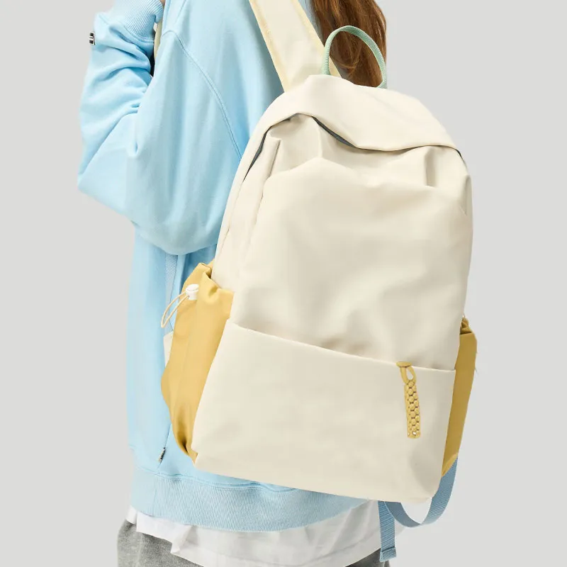 POY Nylon Fabric Backpack Medium Size Unisex Yellow-8