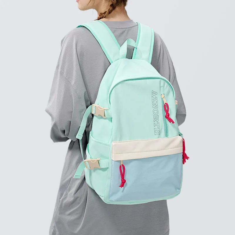 POY Nylon Fabric Backpack Unisex Blue Green-3